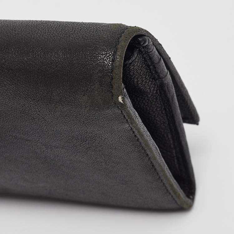 Pre Owned Yves Saint Laurent Black Leather Y line Continental Wallet