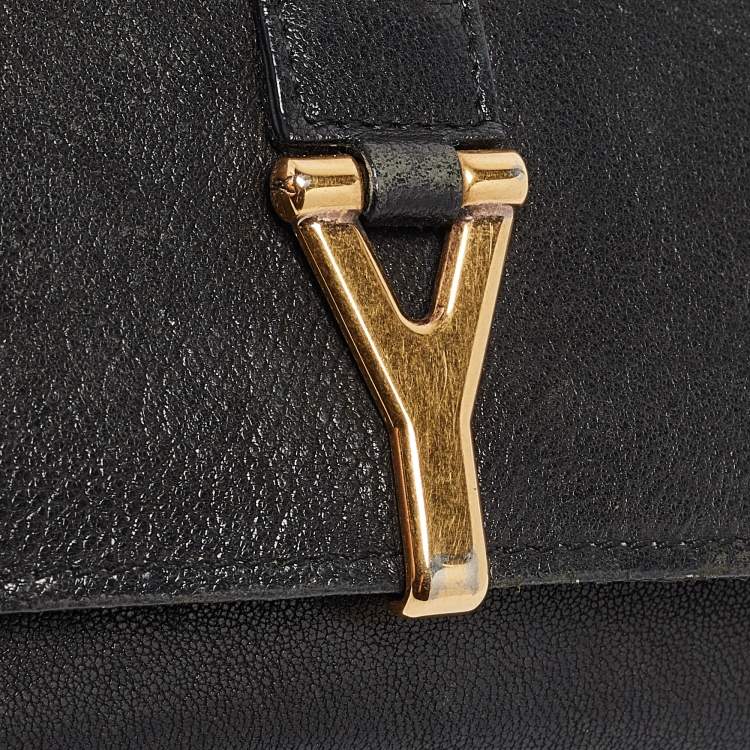Pre Owned Yves Saint Laurent Black Leather Y line Continental Wallet