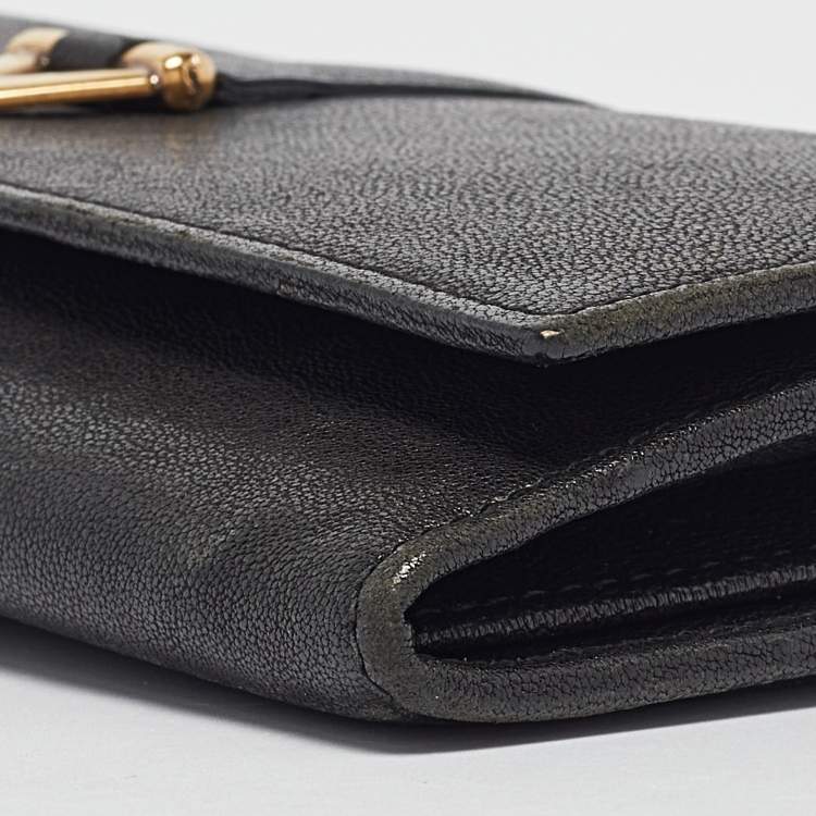 Pre Owned Yves Saint Laurent Black Leather Y line Continental Wallet
