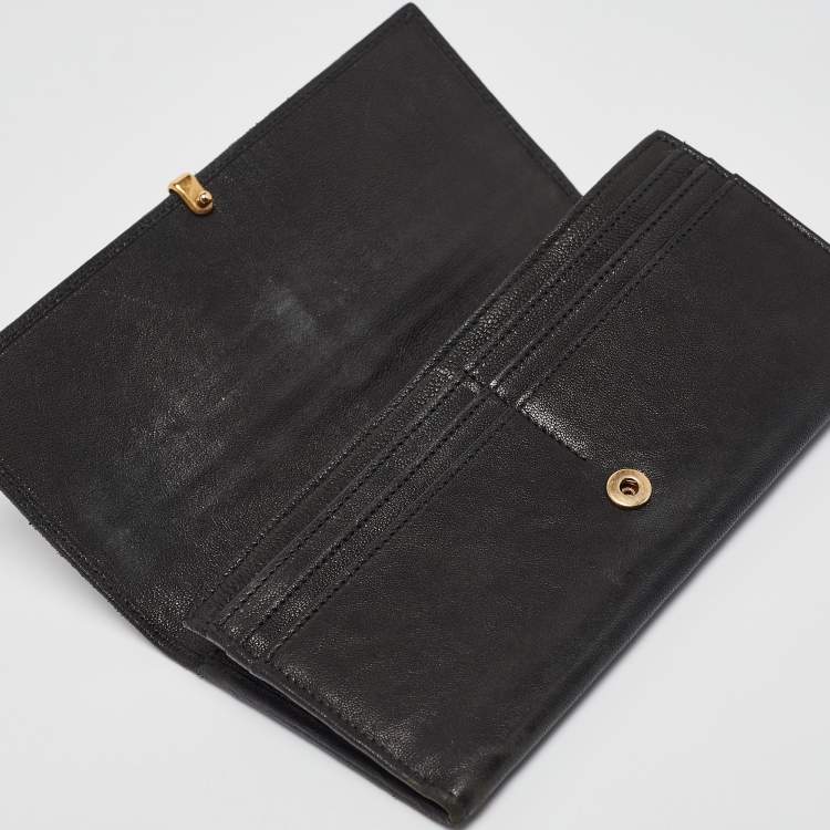 Pre Owned Yves Saint Laurent Black Leather Y line Continental Wallet