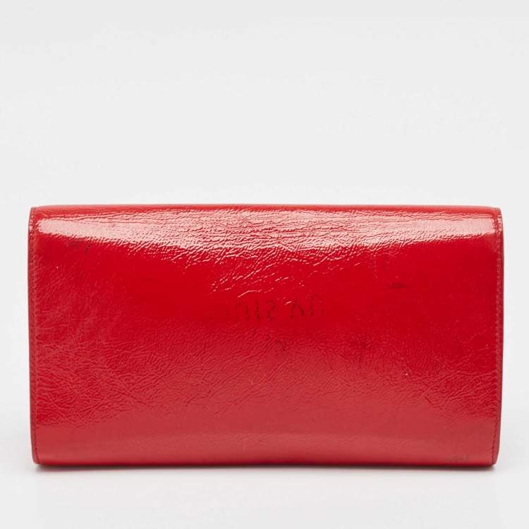 Pre Owned Yves Saint Laurent Red Patent Leather Belle De Jour Flap Clutch