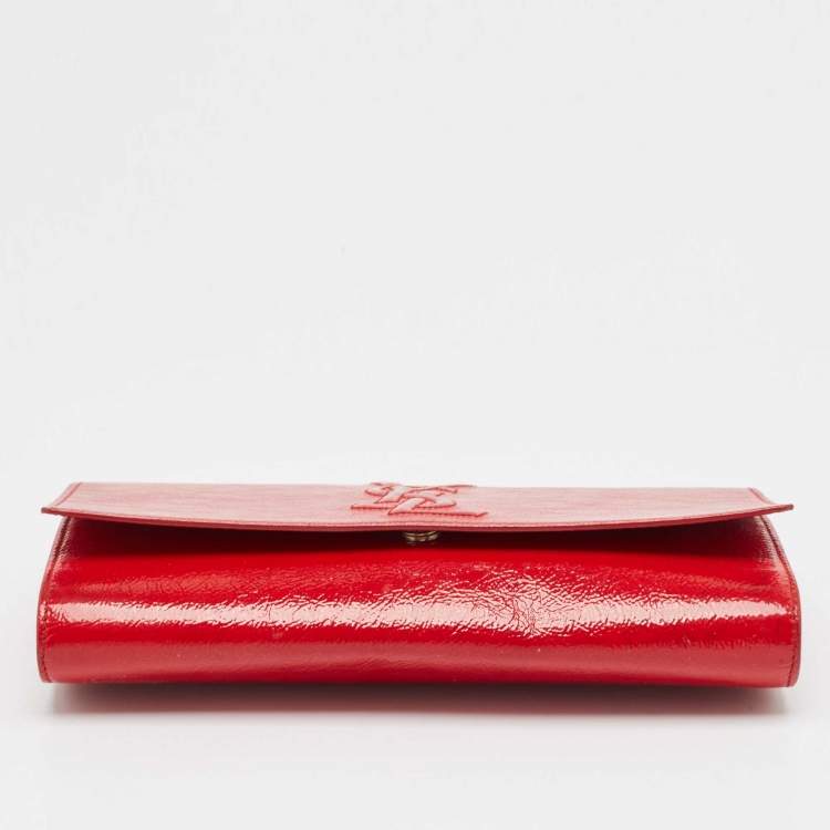 Pre Owned Yves Saint Laurent Red Patent Leather Belle De Jour Flap Clutch
