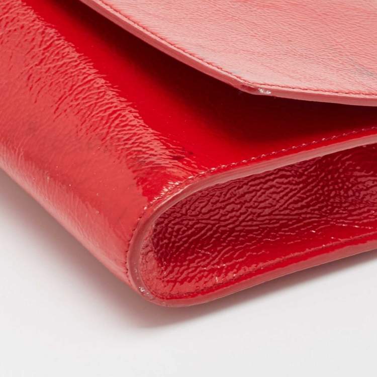 Pre Owned Yves Saint Laurent Red Patent Leather Belle De Jour Flap Clutch