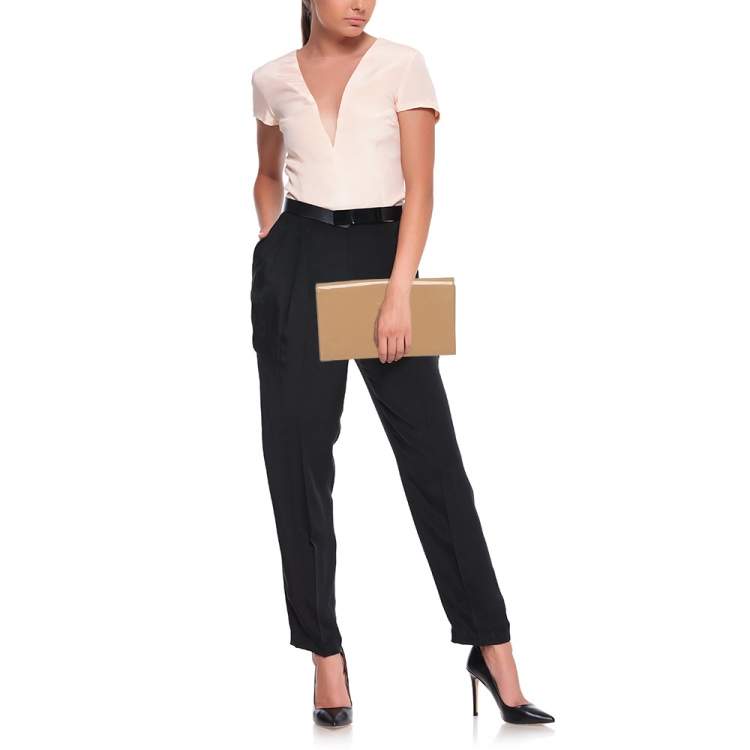 Pre Owned Yves Saint Laurent Beige Patent Leather Belle De Jour Clutch