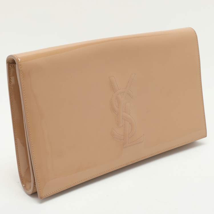 Pre Owned Yves Saint Laurent Beige Patent Leather Belle De Jour Clutch