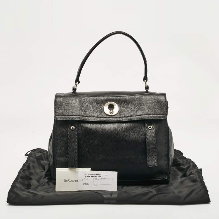 Pre Owned Yves Saint Laurent Black Leather Medium Muse Two Top Handle Bag
