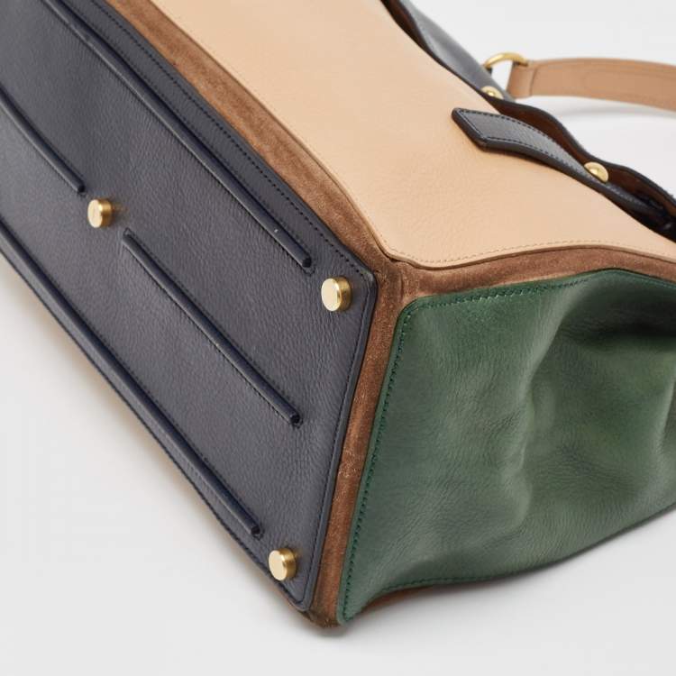 Pre Owned Yves Saint Laurent Tricolor Leather and Suede Large Muse Two Top Handle Bag