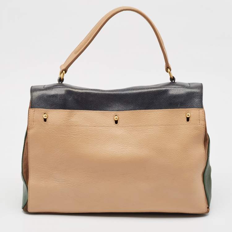 Pre Owned Yves Saint Laurent Tricolor Leather and Suede Large Muse Two Top Handle Bag