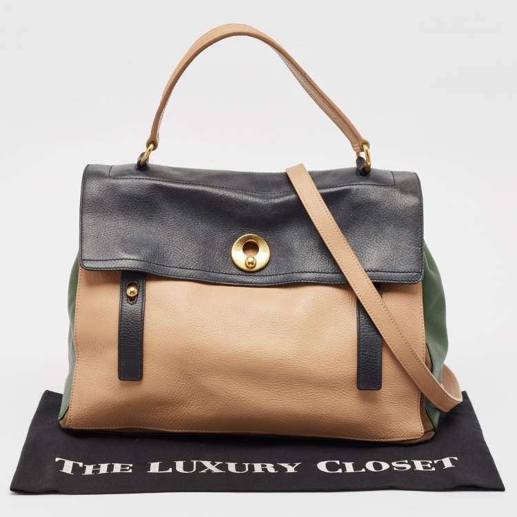 Pre Owned Yves Saint Laurent Tricolor Leather and Suede Large Muse Two Top Handle Bag
