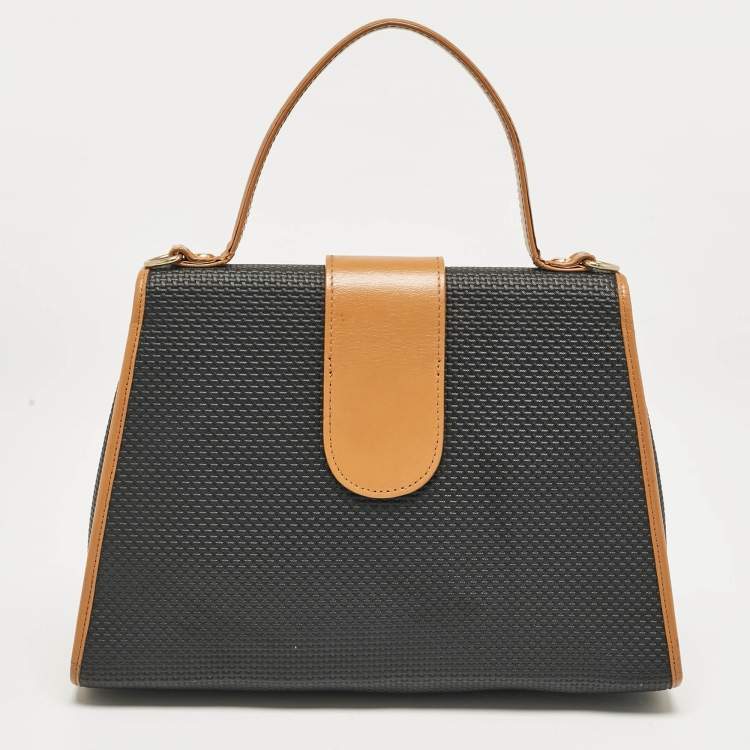 Pre Owned Yves Saint Laurent Black Coated Canvas and Leather Vintage Flap Top Handle Bag