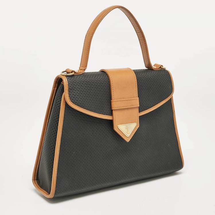 Pre Owned Yves Saint Laurent Black Coated Canvas and Leather Vintage Flap Top Handle Bag