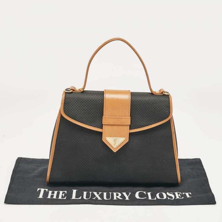 Pre Owned Yves Saint Laurent Black Coated Canvas and Leather Vintage Flap Top Handle Bag