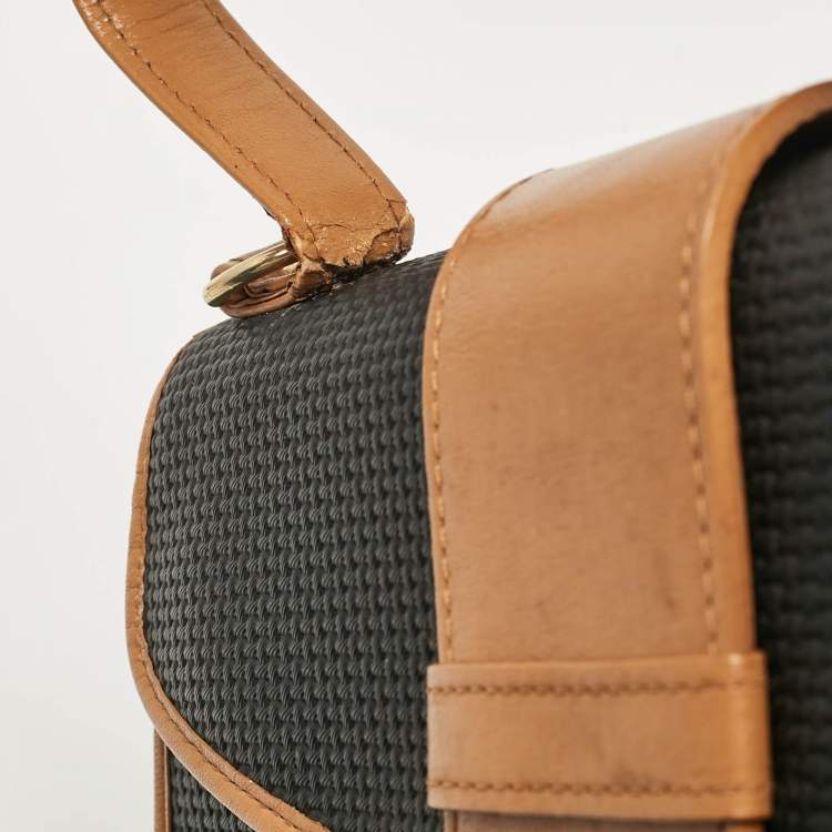 Pre Owned Yves Saint Laurent Black Coated Canvas and Leather Vintage Flap Top Handle Bag