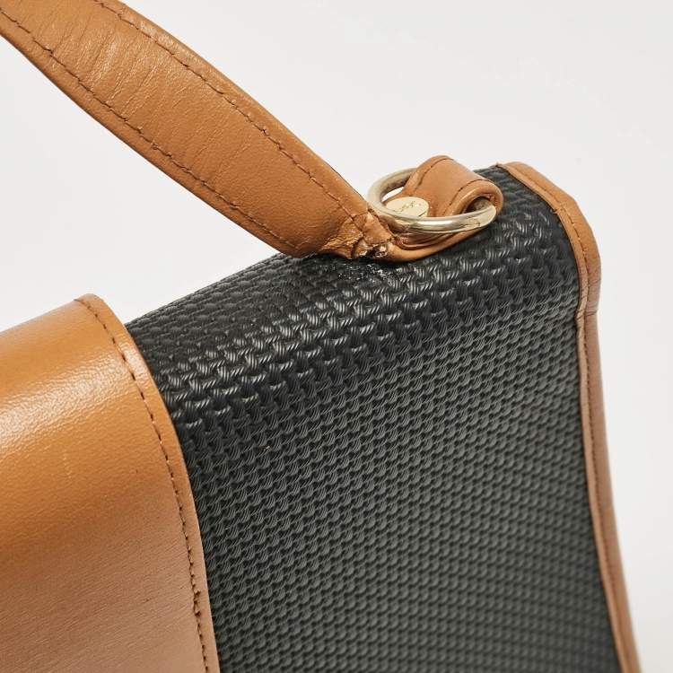 Pre Owned Yves Saint Laurent Black Coated Canvas and Leather Vintage Flap Top Handle Bag
