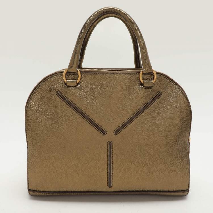 Pre Owned Yves Saint Laurent Gold Leather Sac 32 Tote