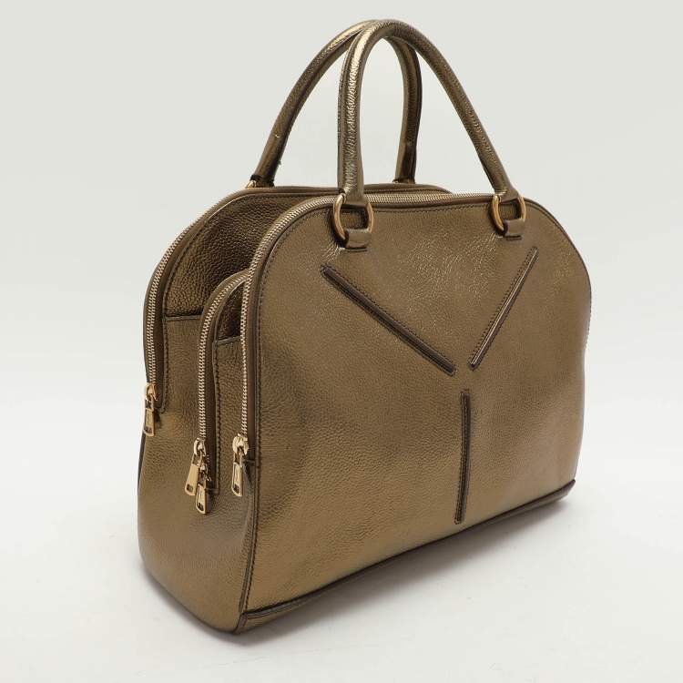 Pre Owned Yves Saint Laurent Gold Leather Sac 32 Tote