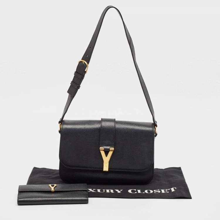 Pre Owned Yves Saint Laurent Black Leather Large Chyc Flap Shoulder Bag