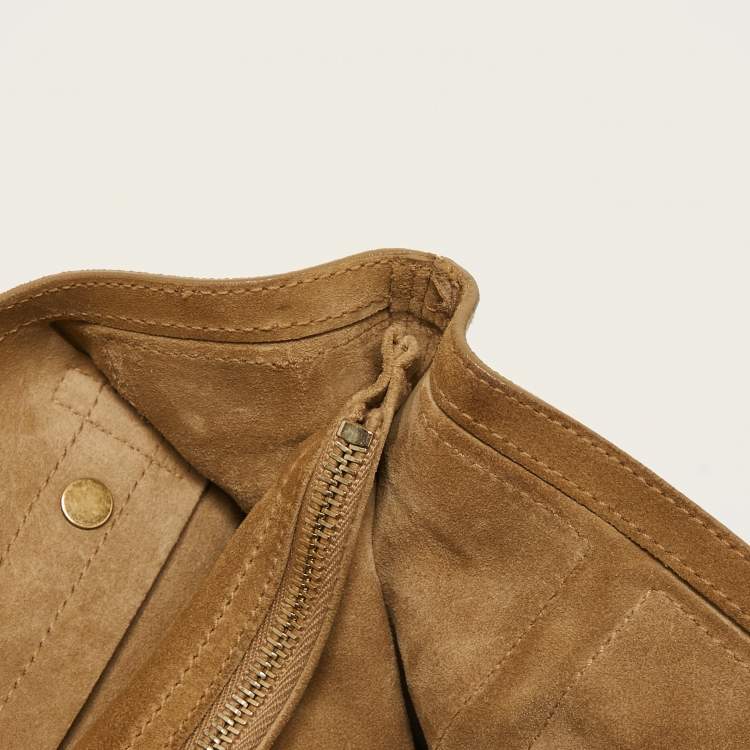 Pre Owned Yves Saint Laurent Beige Leather and Suede Studded Muse Two Satchel