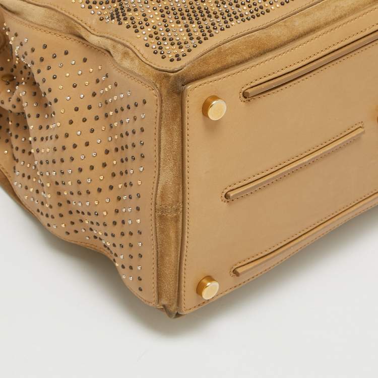 Pre Owned Yves Saint Laurent Beige Leather and Suede Studded Muse Two Satchel