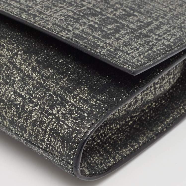 Pre Owned Yves Saint Laurent Black/Silver Shimmer Fabric Belle De Jour Clutch