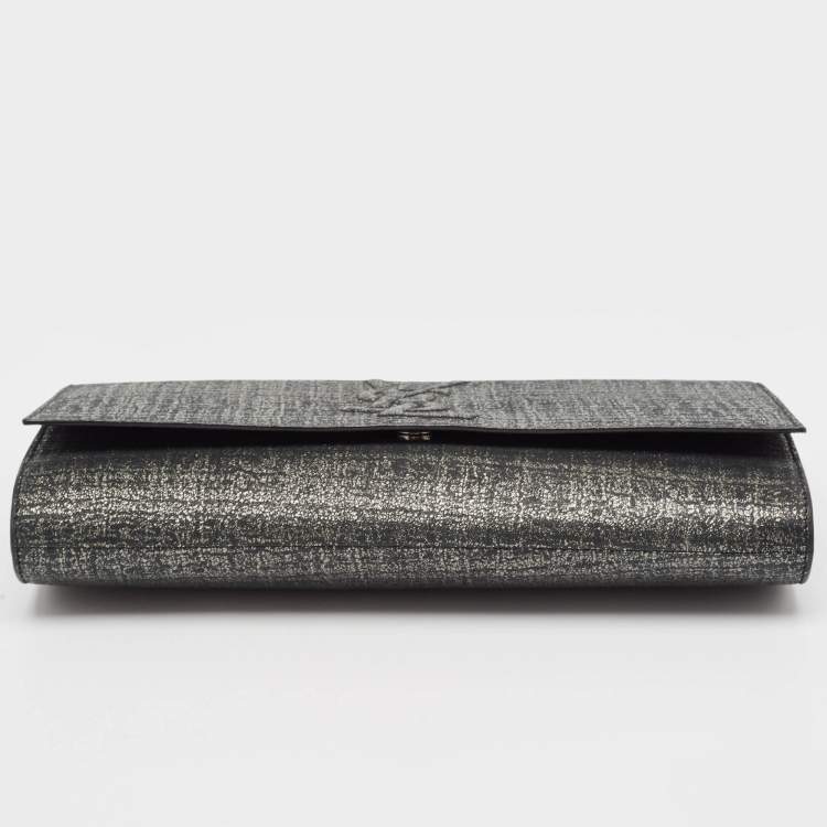Pre Owned Yves Saint Laurent Black/Silver Shimmer Fabric Belle De Jour Clutch