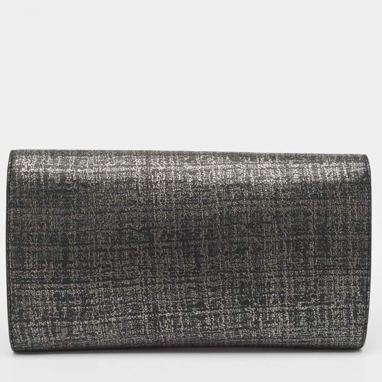 Pre Owned Yves Saint Laurent Black/Silver Shimmer Fabric Belle De Jour Clutch