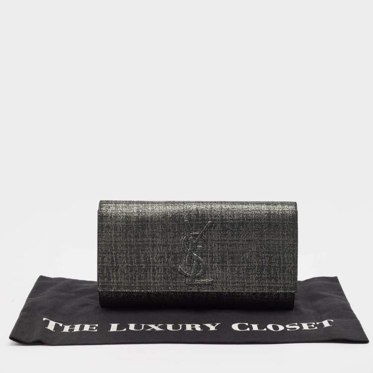 Pre Owned Yves Saint Laurent Black/Silver Shimmer Fabric Belle De Jour Clutch