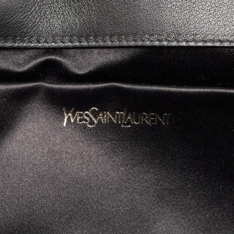 Pre Owned Yves Saint Laurent Black/Silver Shimmer Fabric Belle De Jour Clutch