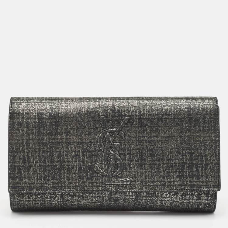 Pre Owned Yves Saint Laurent Black/Silver Shimmer Fabric Belle De Jour Clutch