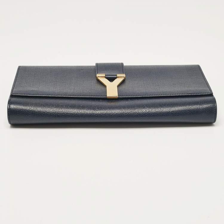 Pre Owned Yves Saint Laurent Navy Blue Leather Ligne Y Clutch