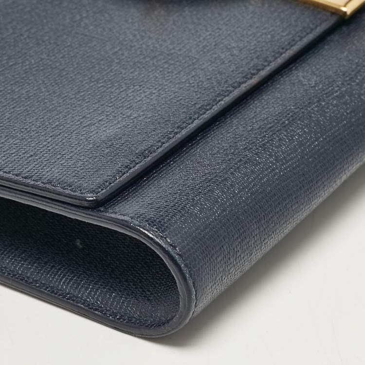 Pre Owned Yves Saint Laurent Navy Blue Leather Ligne Y Clutch