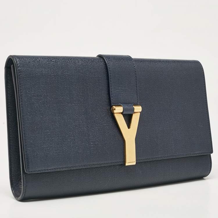 Pre Owned Yves Saint Laurent Navy Blue Leather Ligne Y Clutch