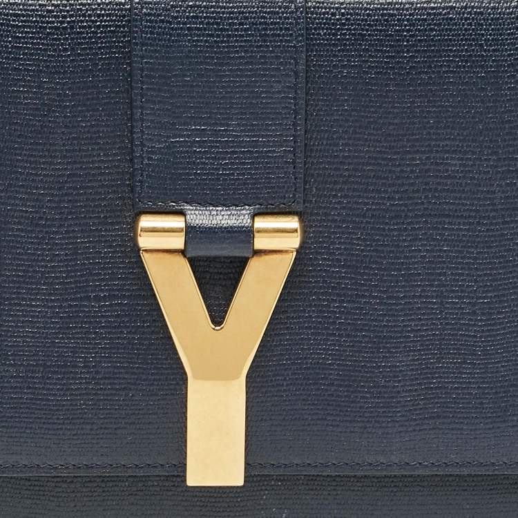 Pre Owned Yves Saint Laurent Navy Blue Leather Ligne Y Clutch