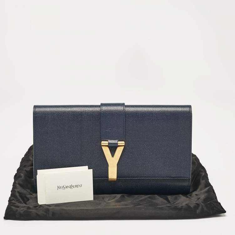 Pre Owned Yves Saint Laurent Navy Blue Leather Ligne Y Clutch