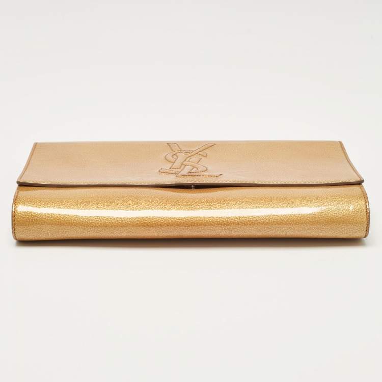 Pre Owned Yves Saint Laurent Gold Patent Leather Belle De Jour Clutch