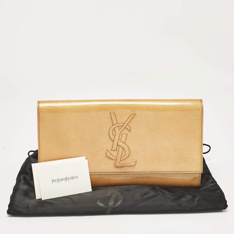 Pre Owned Yves Saint Laurent Gold Patent Leather Belle De Jour Clutch