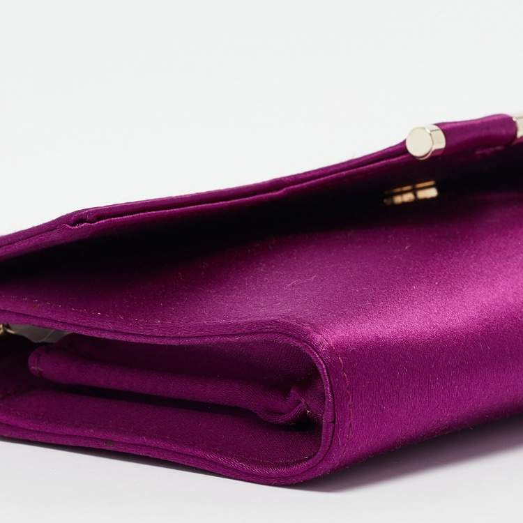 Pre Owned Yves Saint Laurent Purple Satin Chain Clutch