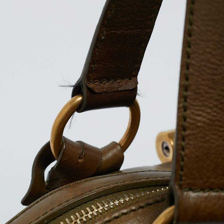 Pre Owned Yves Saint Laurent Olive Green Leather Large Muse Bag