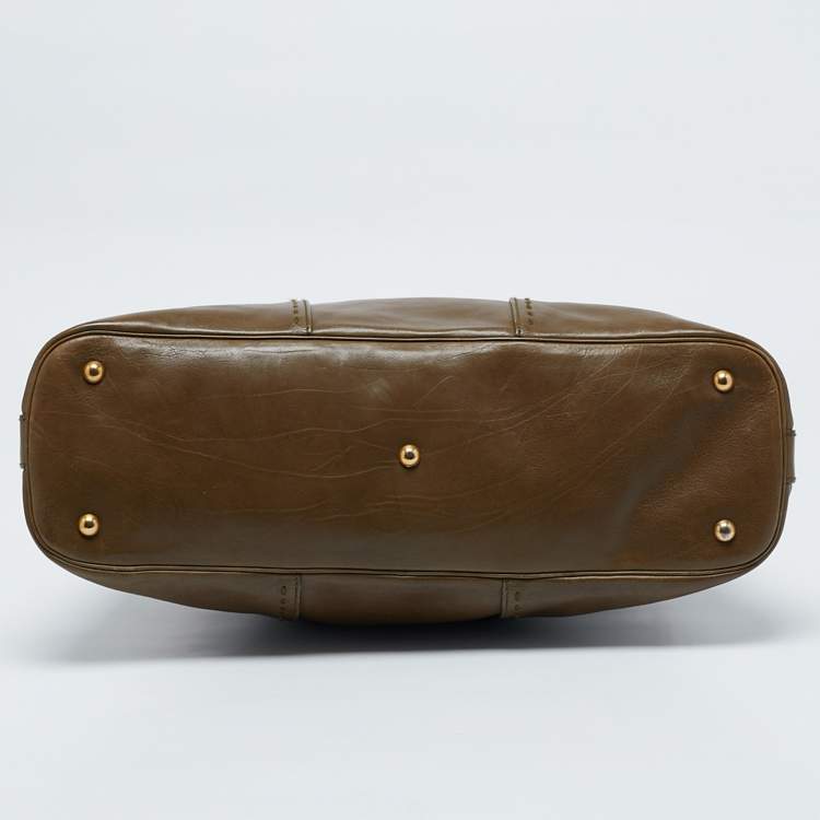 Pre Owned Yves Saint Laurent Olive Green Leather Large Muse Bag