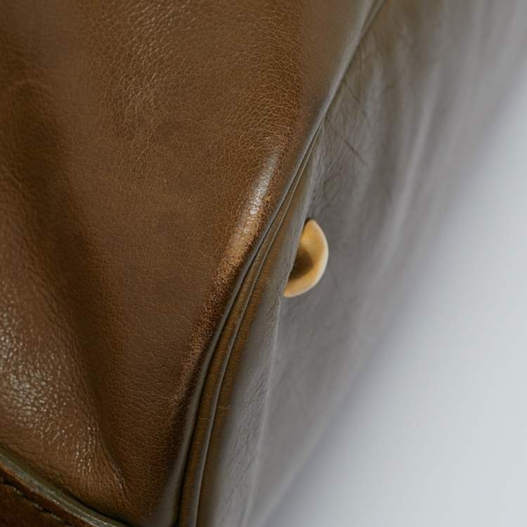 Pre Owned Yves Saint Laurent Olive Green Leather Large Muse Bag
