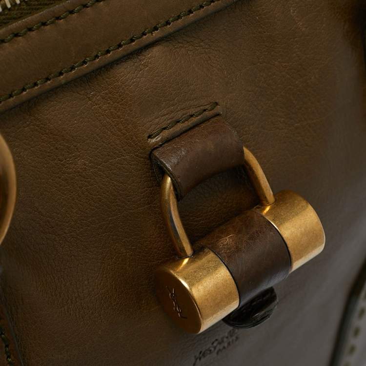 Pre Owned Yves Saint Laurent Olive Green Leather Large Muse Bag