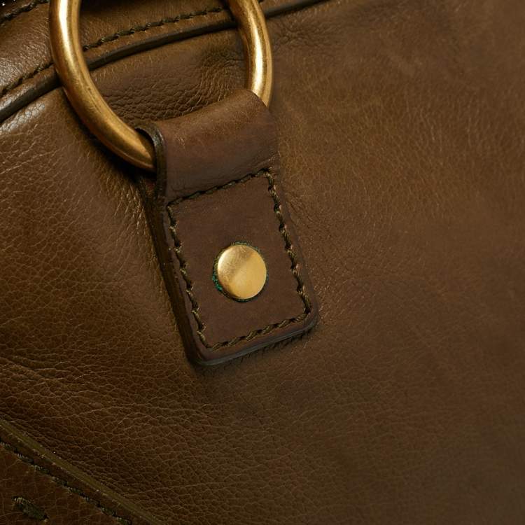 Pre Owned Yves Saint Laurent Olive Green Leather Large Muse Bag