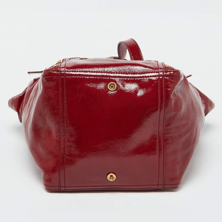 Pre Owned Yves Saint Laurent Red Patent Leather Downtown Tote
