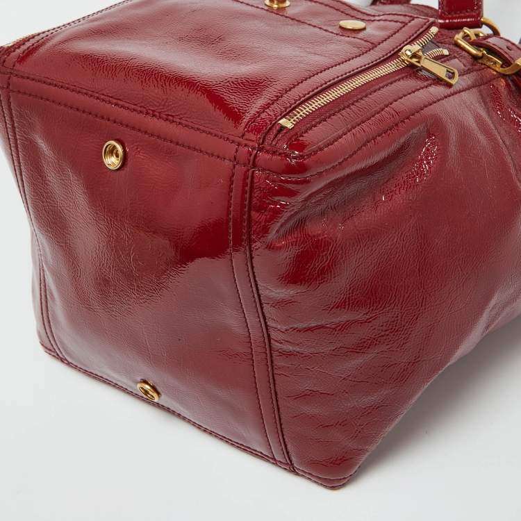 Pre Owned Yves Saint Laurent Red Patent Leather Downtown Tote