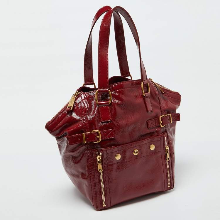 Pre Owned Yves Saint Laurent Red Patent Leather Downtown Tote
