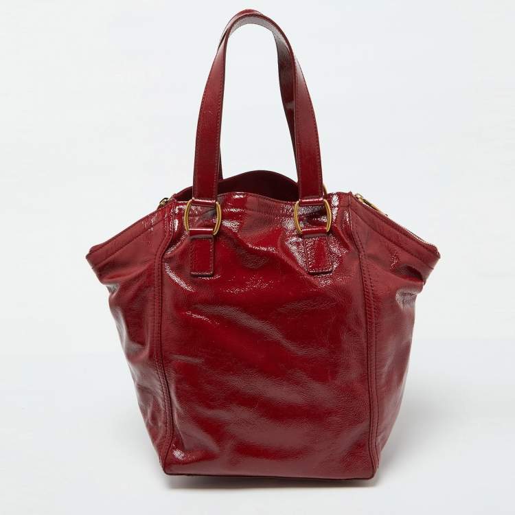 Pre Owned Yves Saint Laurent Red Patent Leather Downtown Tote