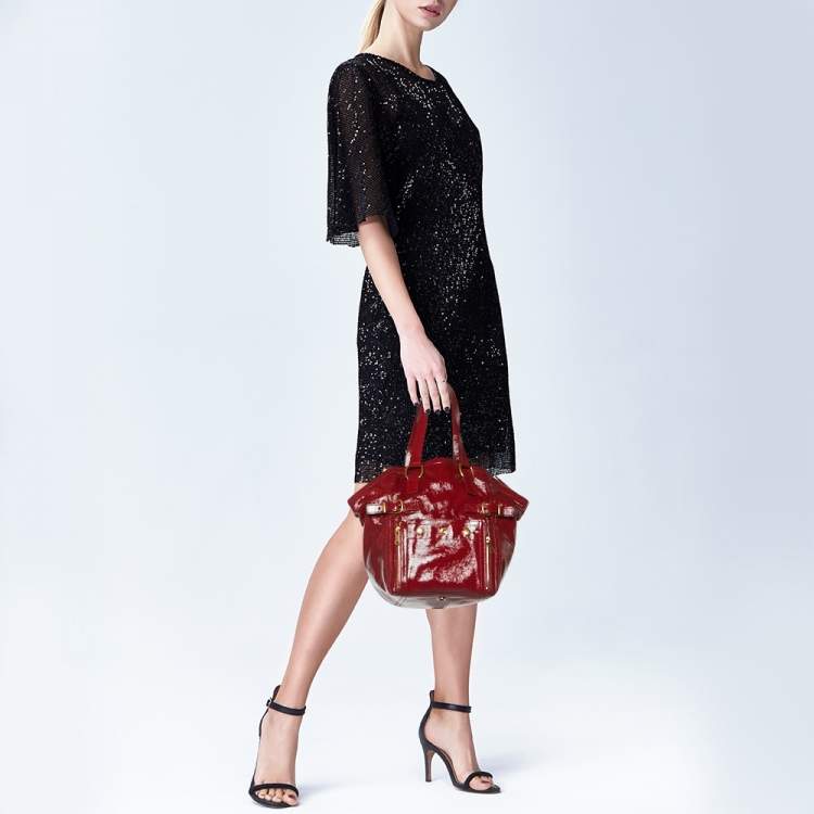 Pre Owned Yves Saint Laurent Red Patent Leather Downtown Tote
