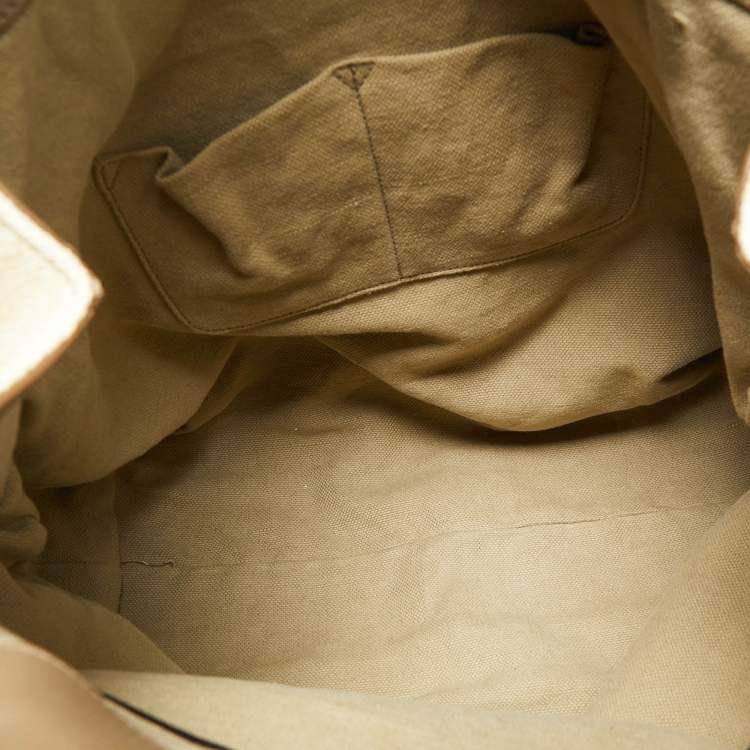 Pre Owned Yves Saint Laurent Cream/Taupe Grey Leather and Raffia Snap Tote