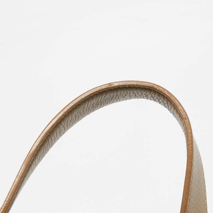 Pre Owned Yves Saint Laurent Cream/Taupe Grey Leather and Raffia Snap Tote
