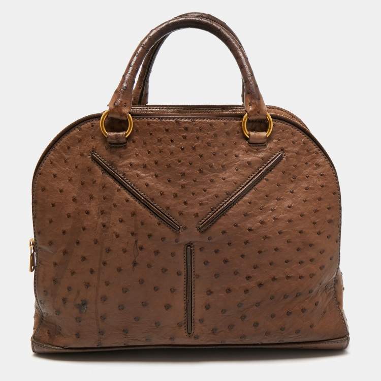 Pre Owned Yves Saint Laurent Brown Ostrich Leather YSL 32 Bag